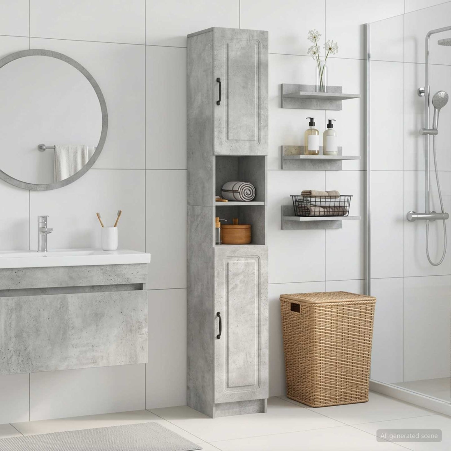 vidaXL Bathroom Cabinet with Open Shelf UTRECHT Concrete Grey