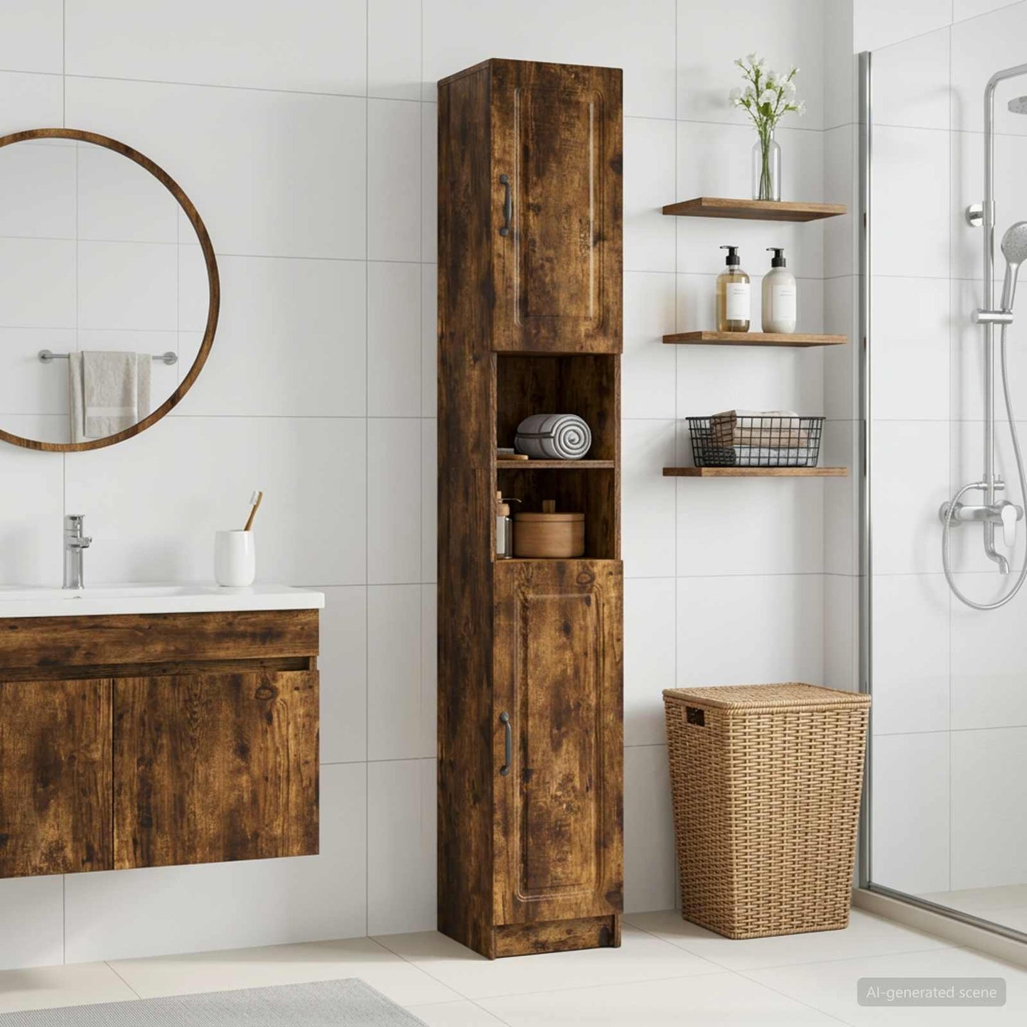 vidaXL Bathroom Cabinet with Open Shelf UTRECHT Smoked Oak
