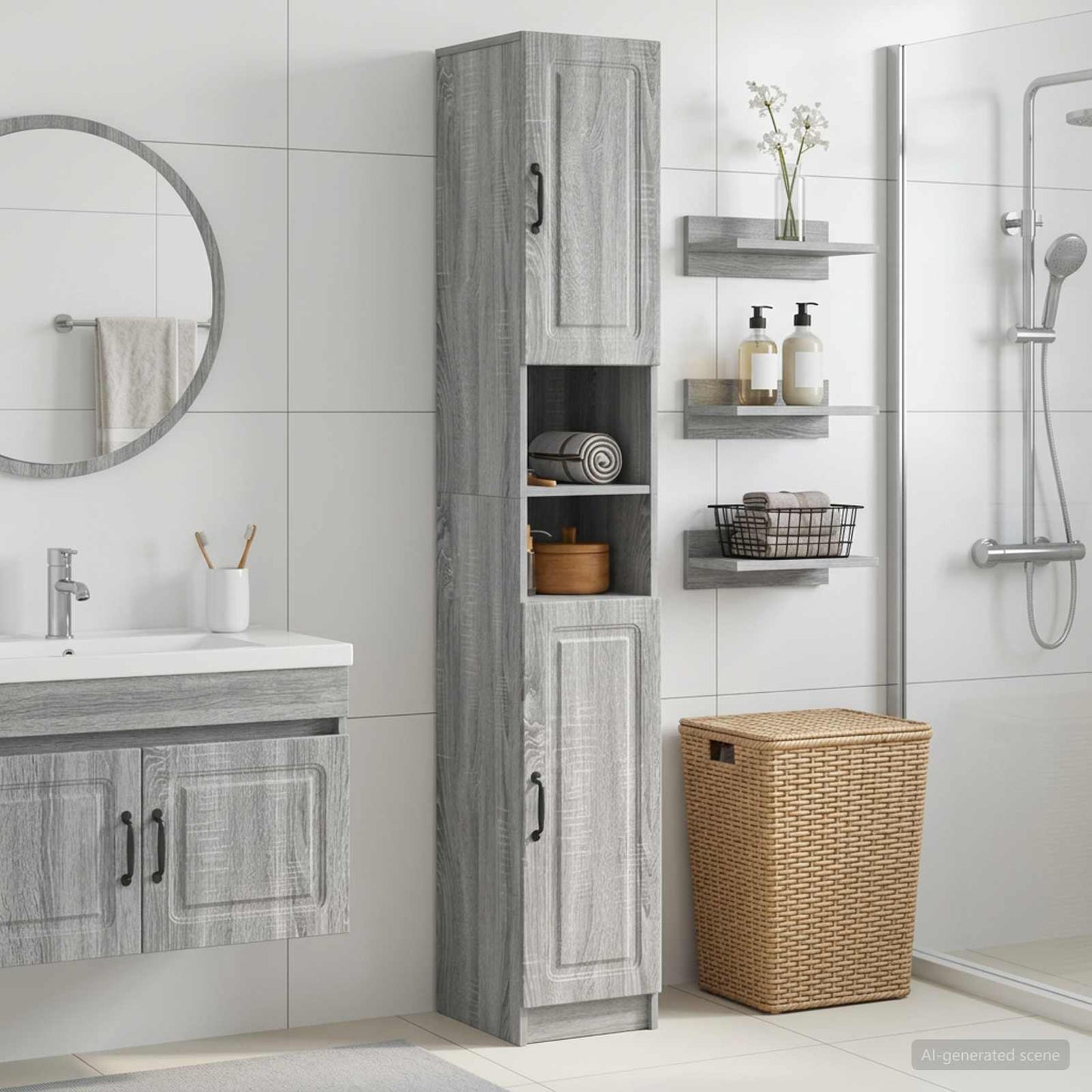 vidaXL Bathroom Cabinet with Open Shelf UTRECHT Grey Sonoma