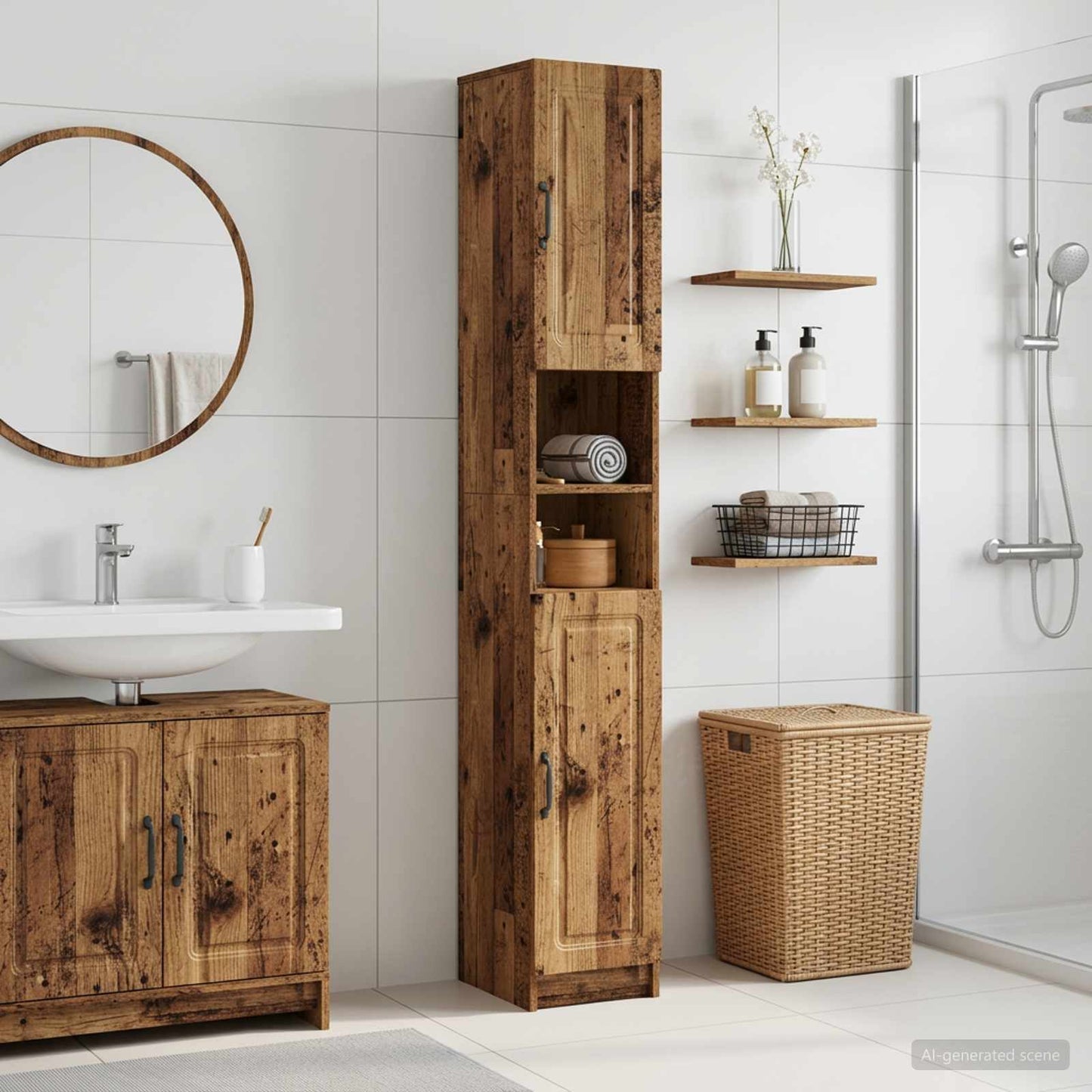 vidaXL Bathroom Cabinet with Open Shelf UTRECHT Old Wood