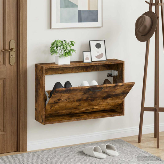 vidaXL Wall-Mounted Shoe Cabinet UTRECHT 71 x 17 x 43 cm Smoked Oak