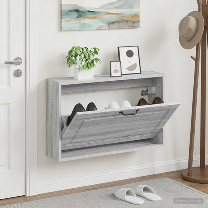 vidaXL Wall-Mounted Shoe Cabinet UTRECHT 71 x 17 x 43 cm Grey Sonoma