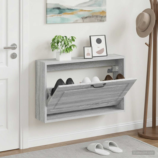 vidaXL Wall-Mounted Shoe Cabinet UTRECHT 71 x 17 x 43 cm Grey Sonoma