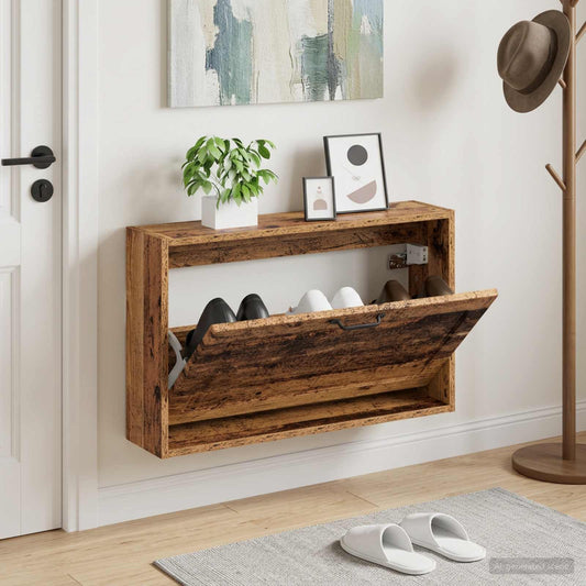 vidaXL Wall-Mounted Shoe Cabinet UTRECHT 71 x 17 x 43 cm Old Wood