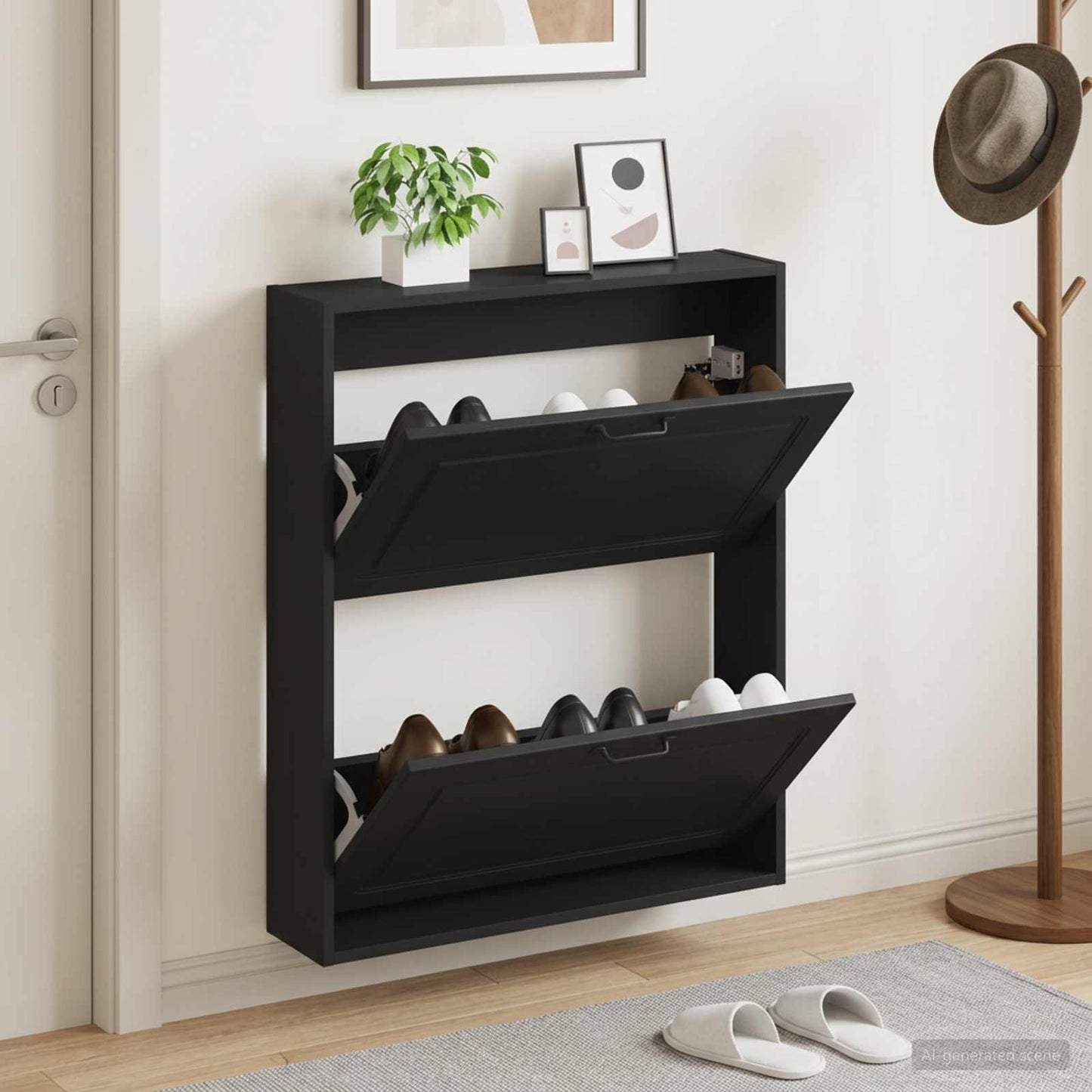 vidaXL Wall-Mounted Shoe Cabinet UTRECHT 71 x 17 x 86 cm Black