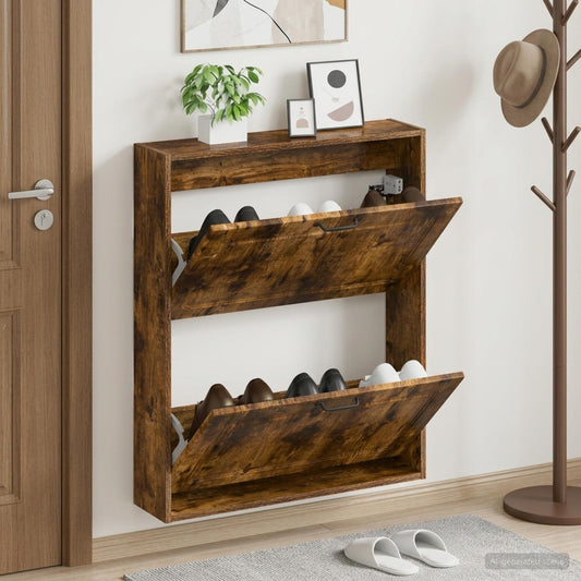 vidaXL Wall-Mounted Shoe Cabinet UTRECHT 71 x 17 x 86 cm Smoked Oak