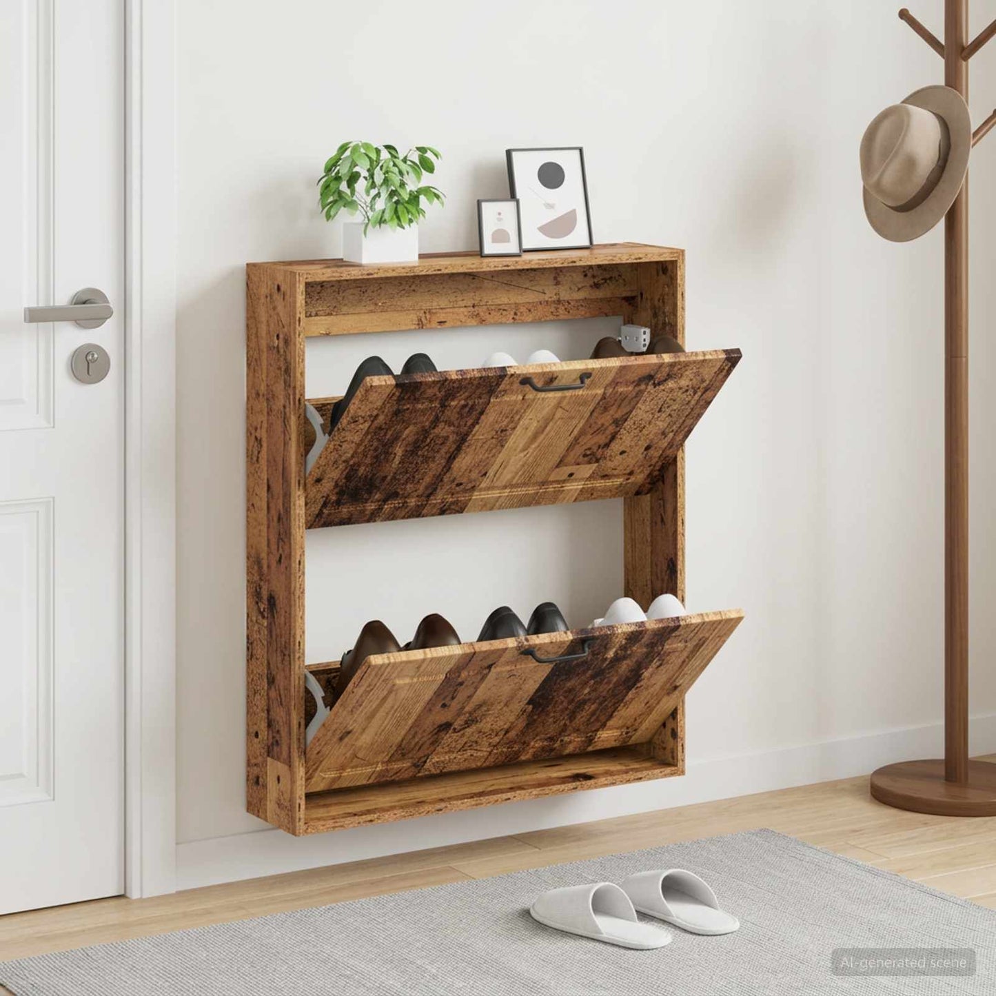 vidaXL Wall-Mounted Shoe Cabinet UTRECHT 71 x 17 x 86 cm Old Wood