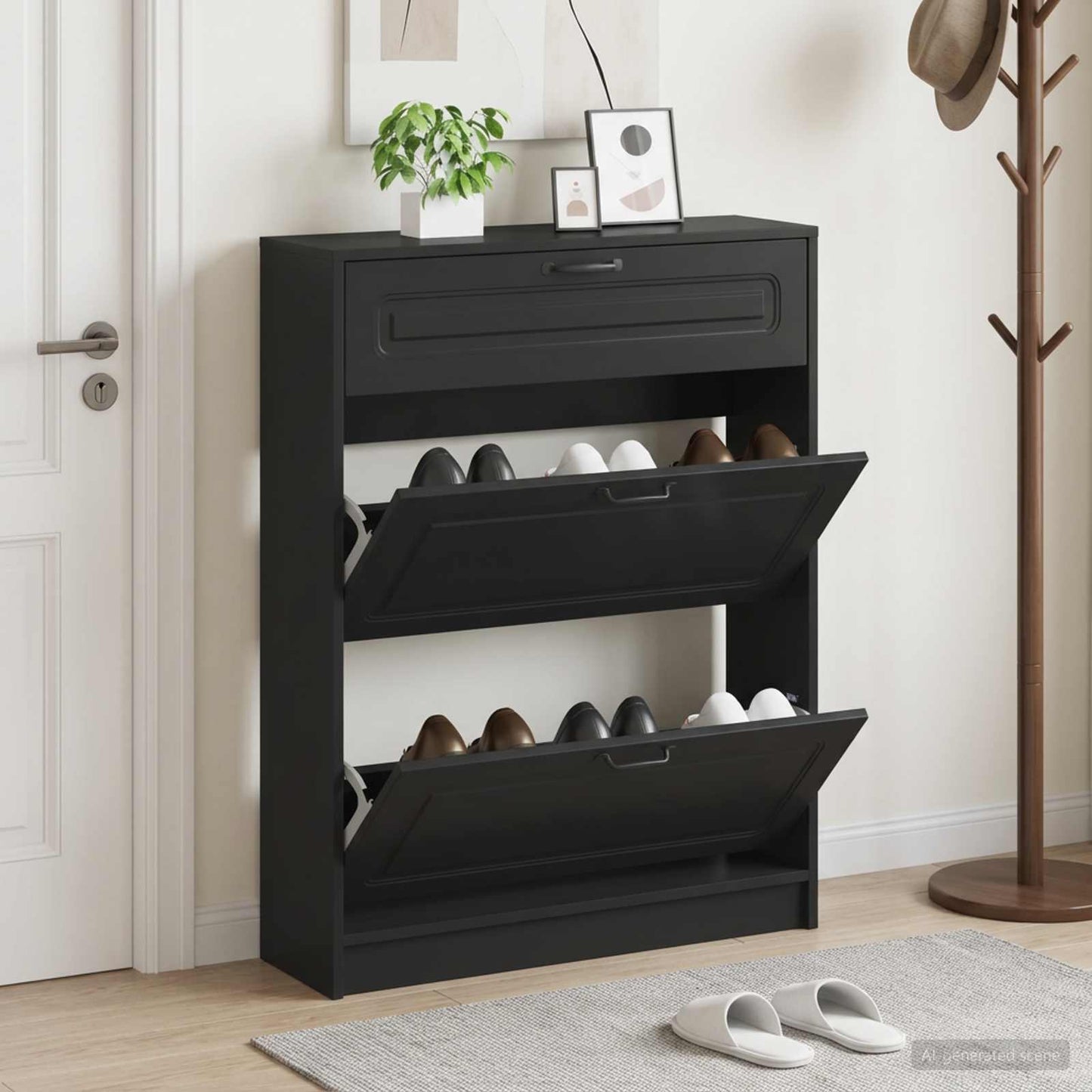 vidaXL Shoe Cabinet UTRECHT 78 x 24 x 100 cm Engineered Wood Black