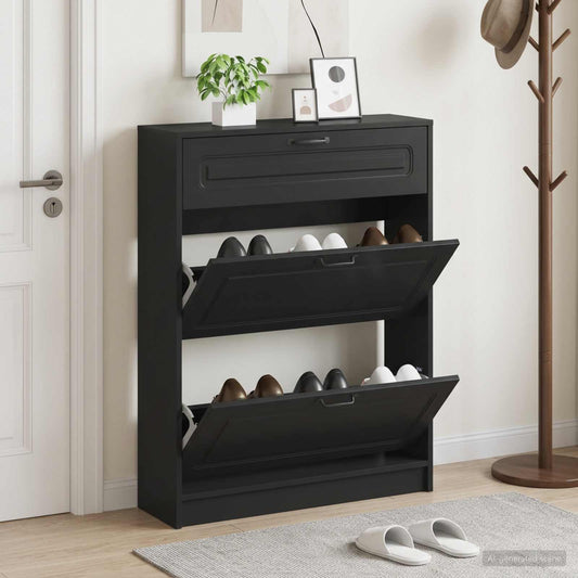 vidaXL Shoe Cabinet UTRECHT 78 x 24 x 100 cm Engineered Wood Black