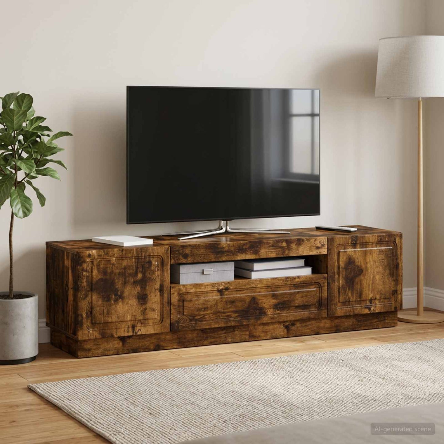 vidaXL LED TV Cabinet Smoked Oak Engineered Wood