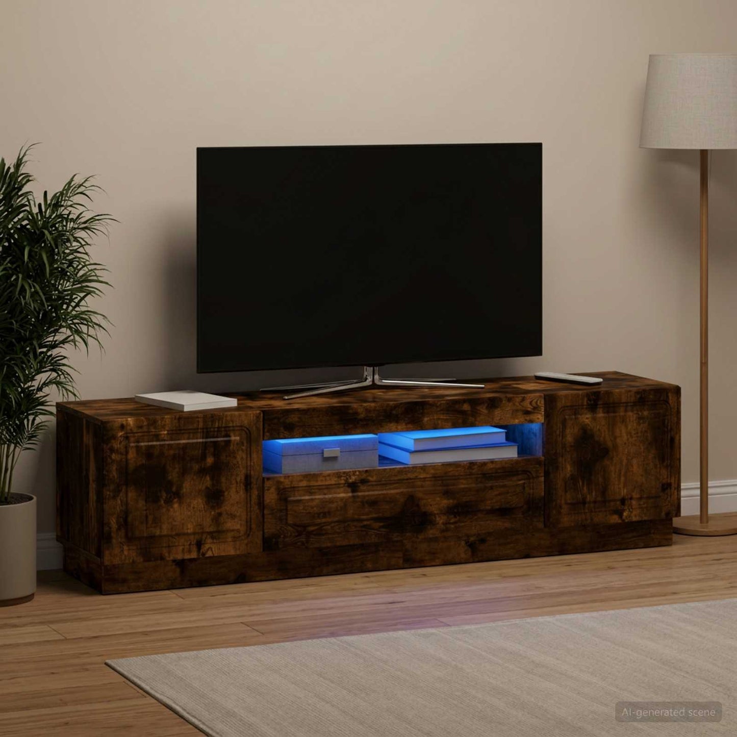 vidaXL LED TV Cabinet Smoked Oak Engineered Wood