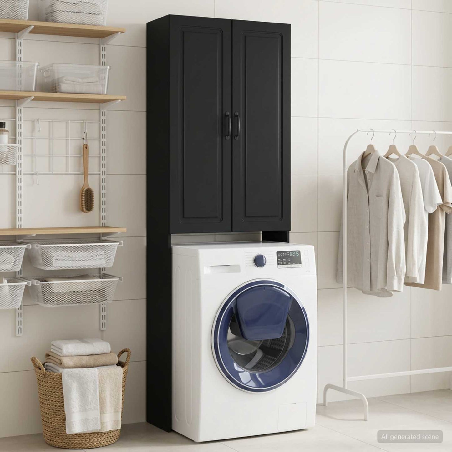 vidaXL Toilet Cabinet UTRECHT Black 66 x 25.5 x 190 cm Engineered Wood