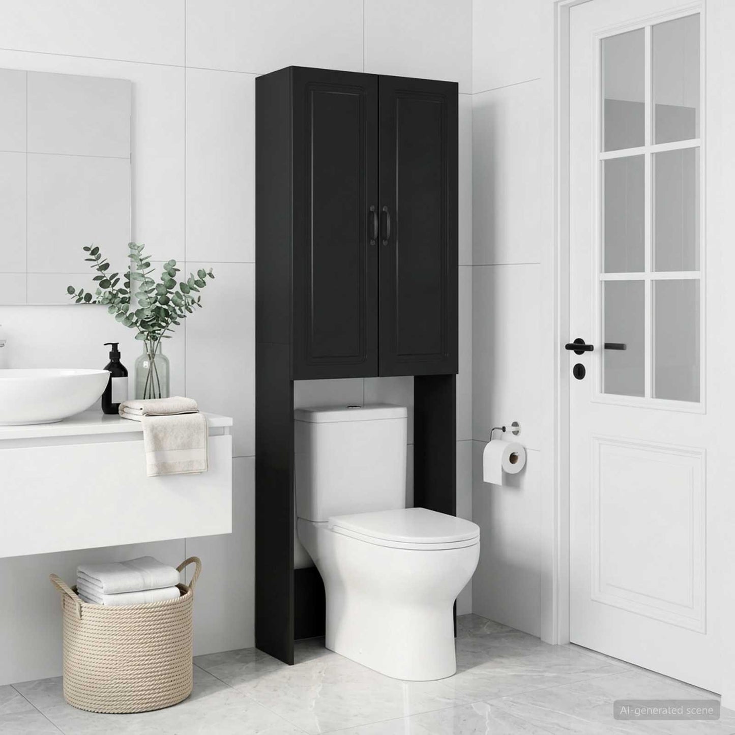 vidaXL Toilet Cabinet UTRECHT Black 66 x 25.5 x 190 cm Engineered Wood