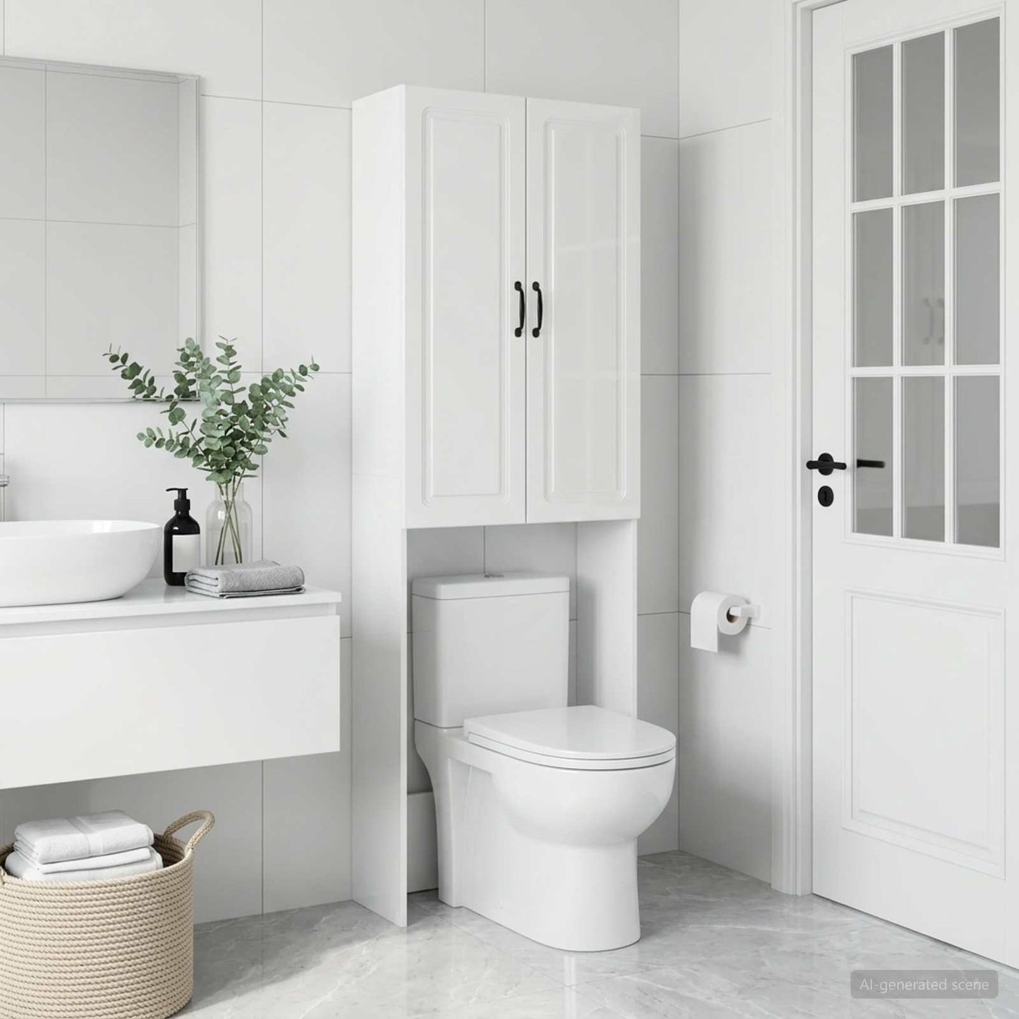 vidaXL Toilet Cabinet UTRECHT High Gloss White 66 x 25.5 x 190 cm