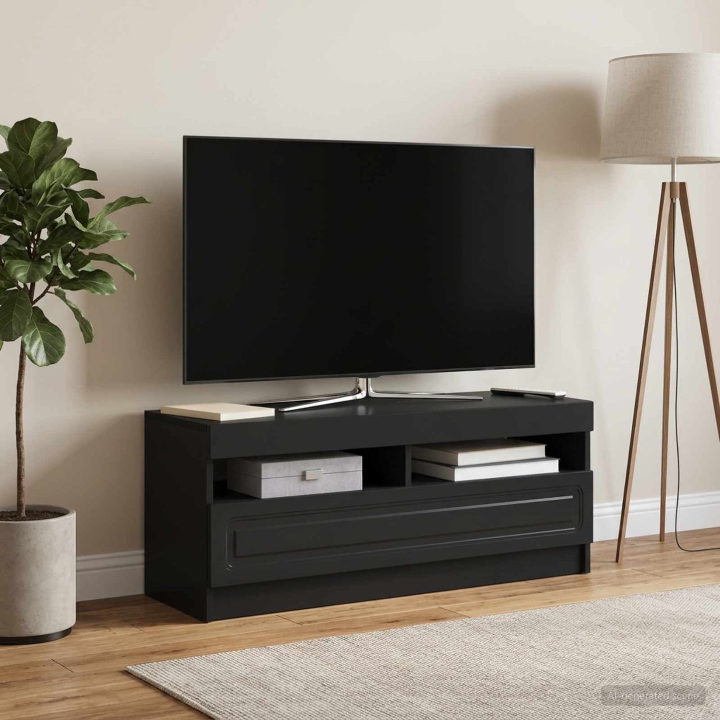 vidaXL LED TV Cabinet Black Engineered Wood