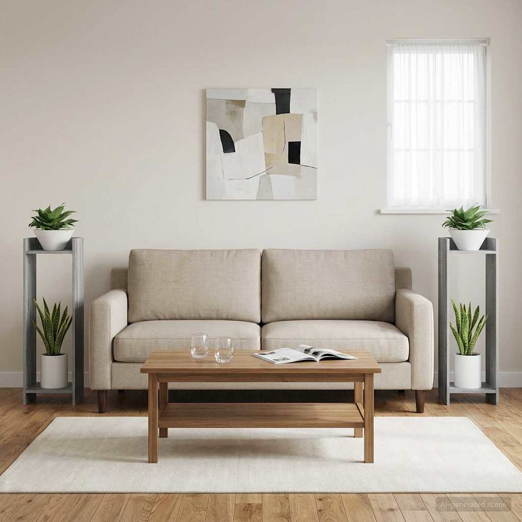 vidaXL Plant Stand 2 pcs Grey Sonoma 30 x 30 x 100 cm Engineered Wood