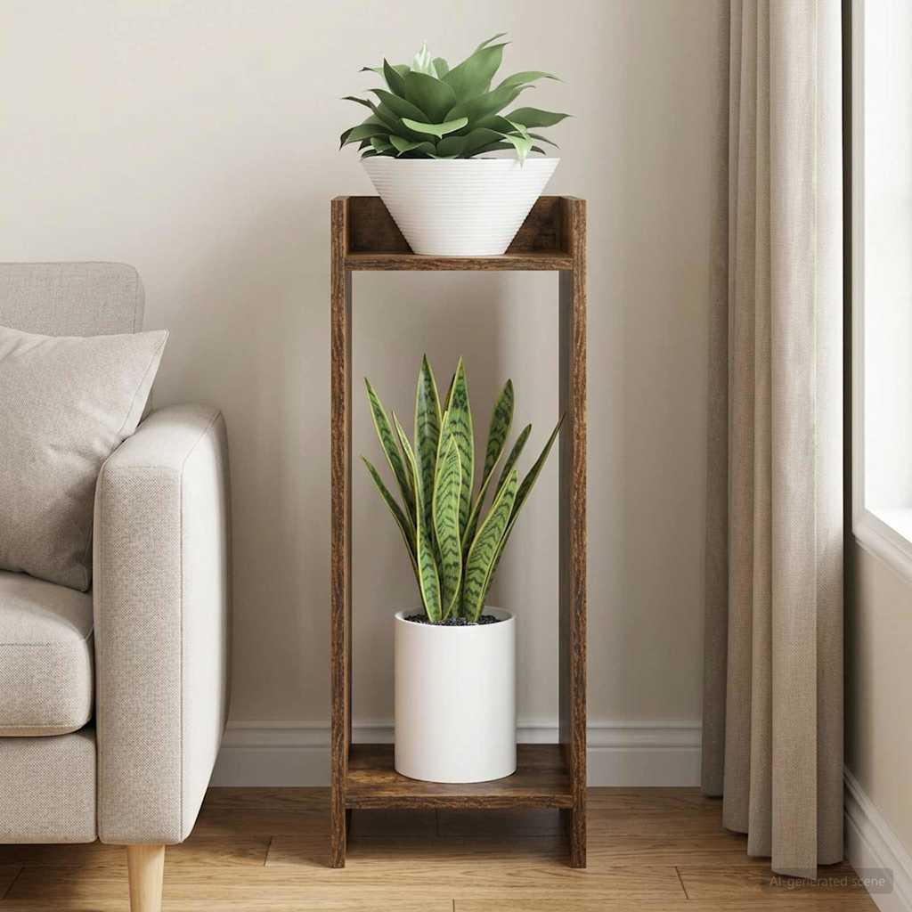 vidaXL Plant Stand Smoked Oak 30 x 30 x 80 cm Engineered Wood