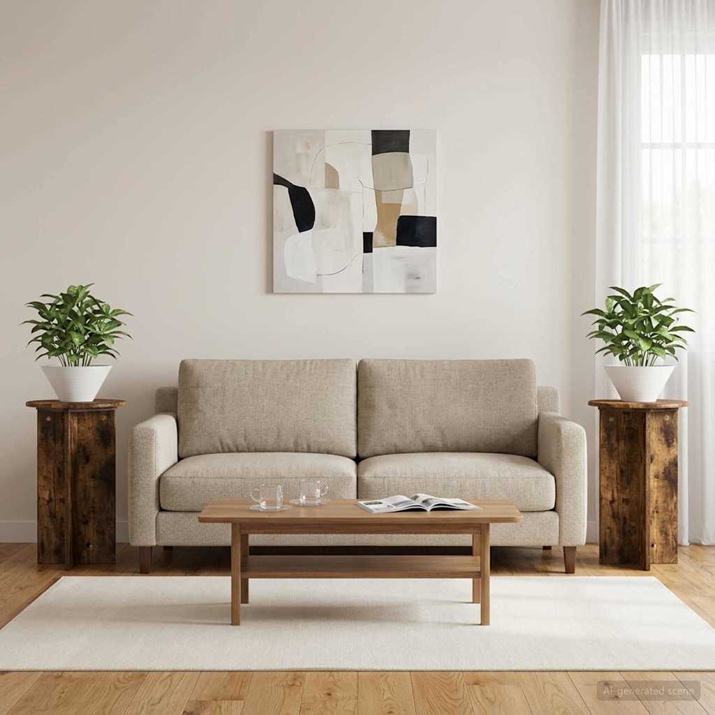 vidaXL Plant Stand 2 pcs Smoked Oak Ø40 x 60 cm Engineered Wood