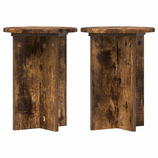 vidaXL Plant Stand 2 pcs Smoked Oak Ø29.5 x 40 cm Engineered Wood