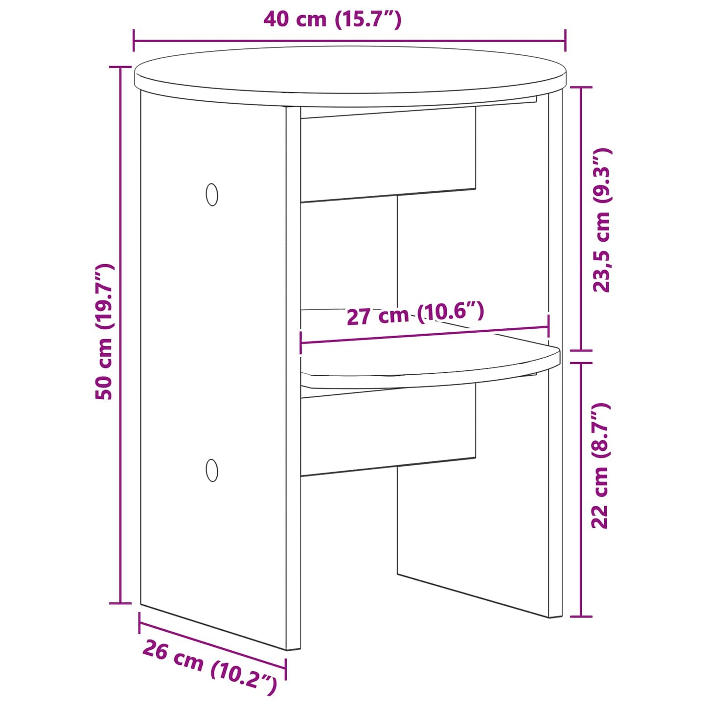vidaXL Side Cabinet 2 pcs Smoked Oak Ø40 x 50 cm Engineered Wood