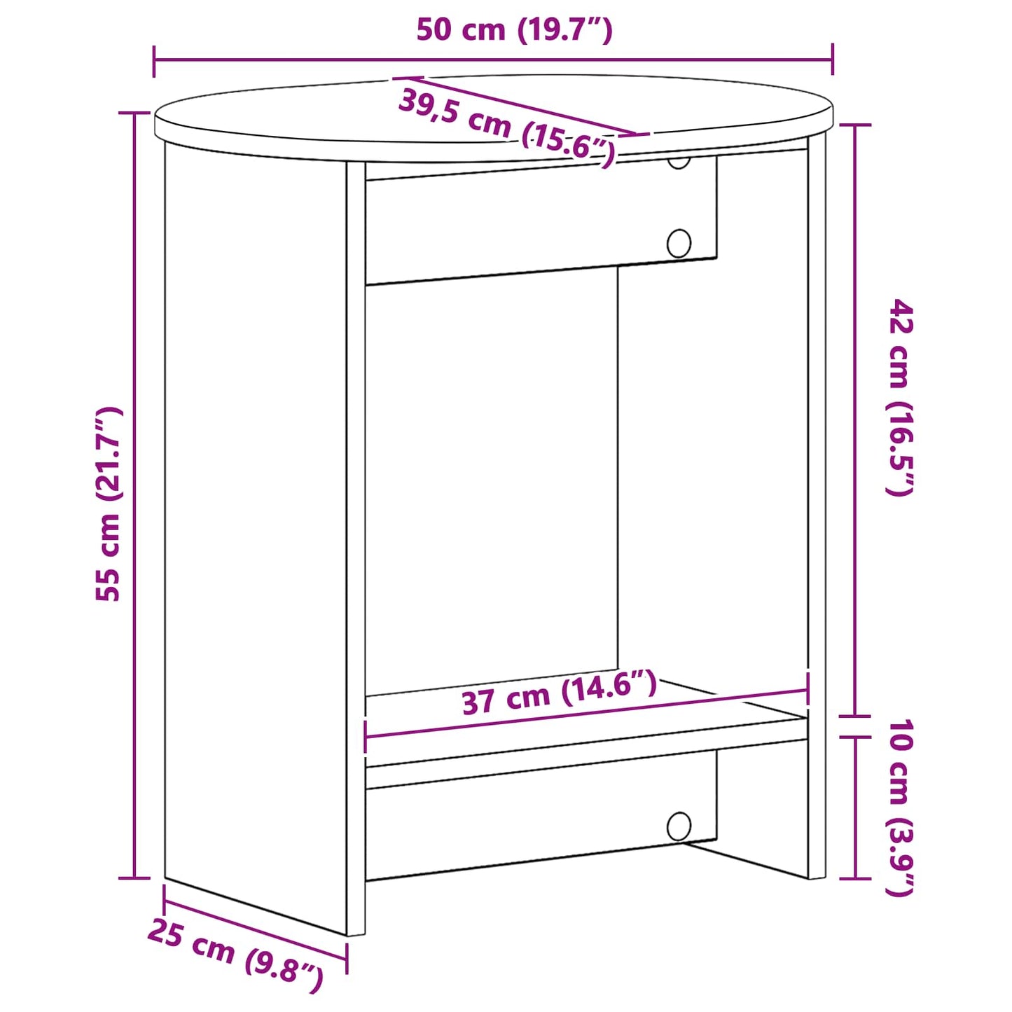 vidaXL Side Table High Gloss White 50 x 39,5 x 55 cm Engineered Wood