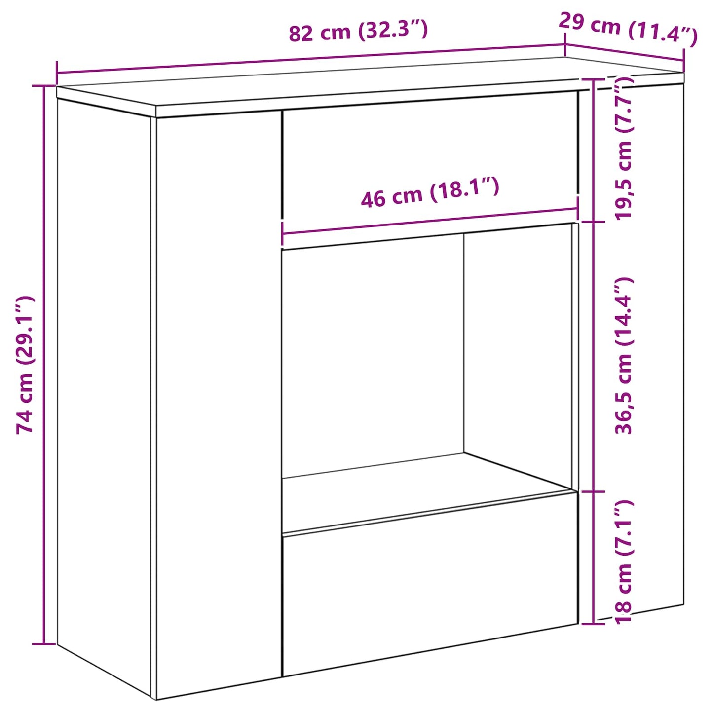 vidaXL 82 x 29 x 74 cm