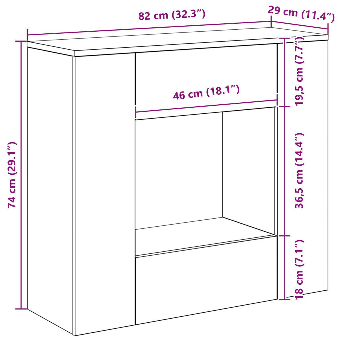 vidaXL Concrete Grey 82 x 29 x 74 cm