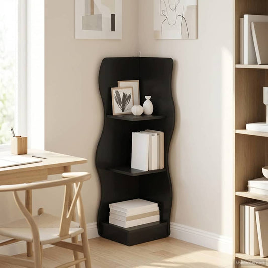 vidaXL Corner Shelf with Shelf Black 34 x 33 x 102 cm Engineered Wood