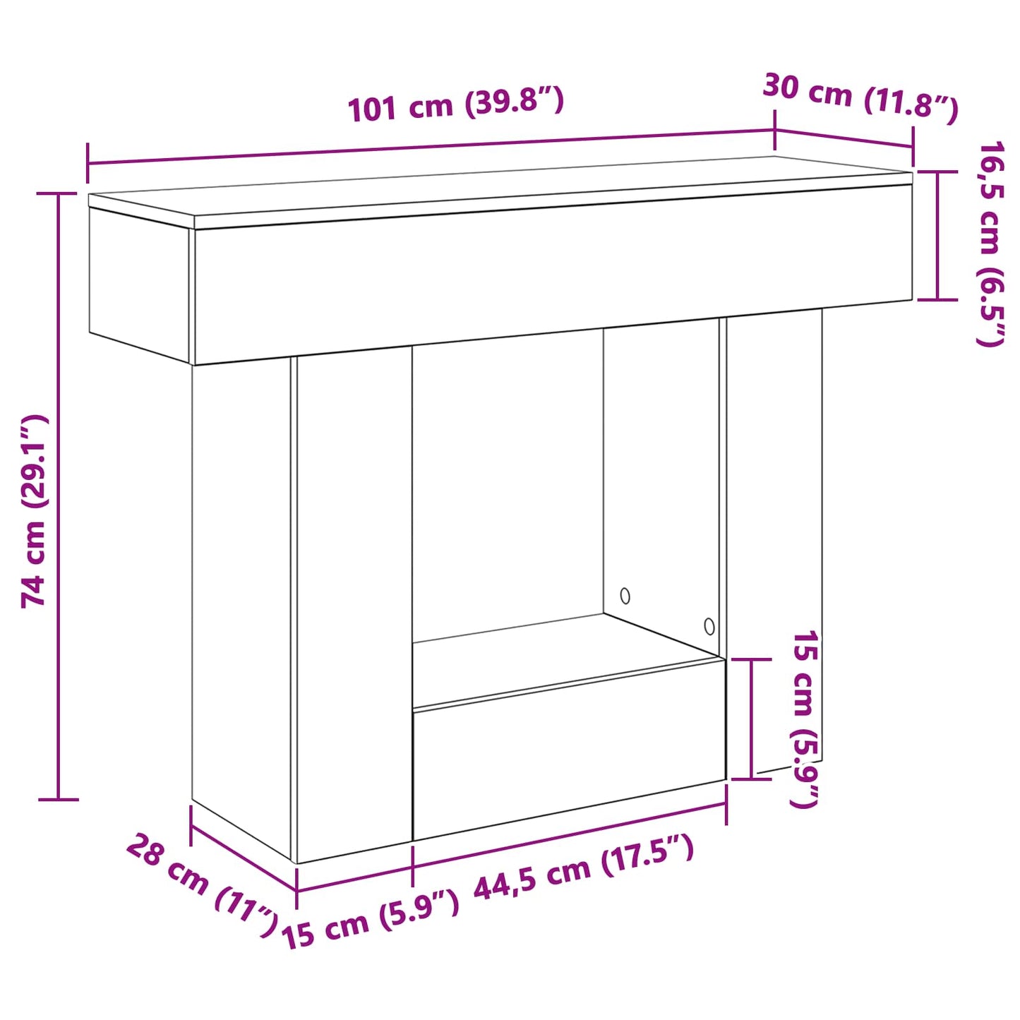 vidaXL Concrete Grey 101 x 30 x 74 cm