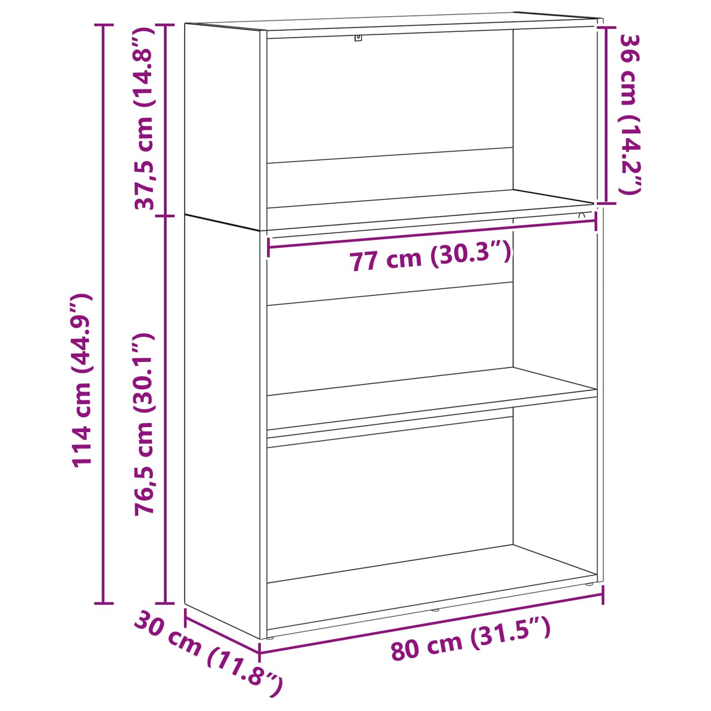 vidaXL Bookshelf Black Oak 80 x 30 x 114 cm Engineered Wood