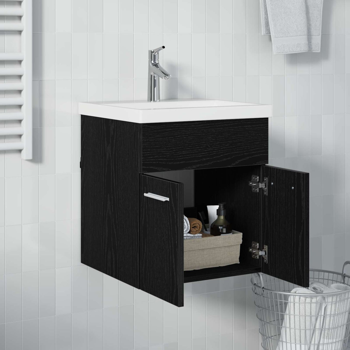 vidaXL Sink cabinet Black Oak 41 x 38.5 x 46 cm Engineered Wood
