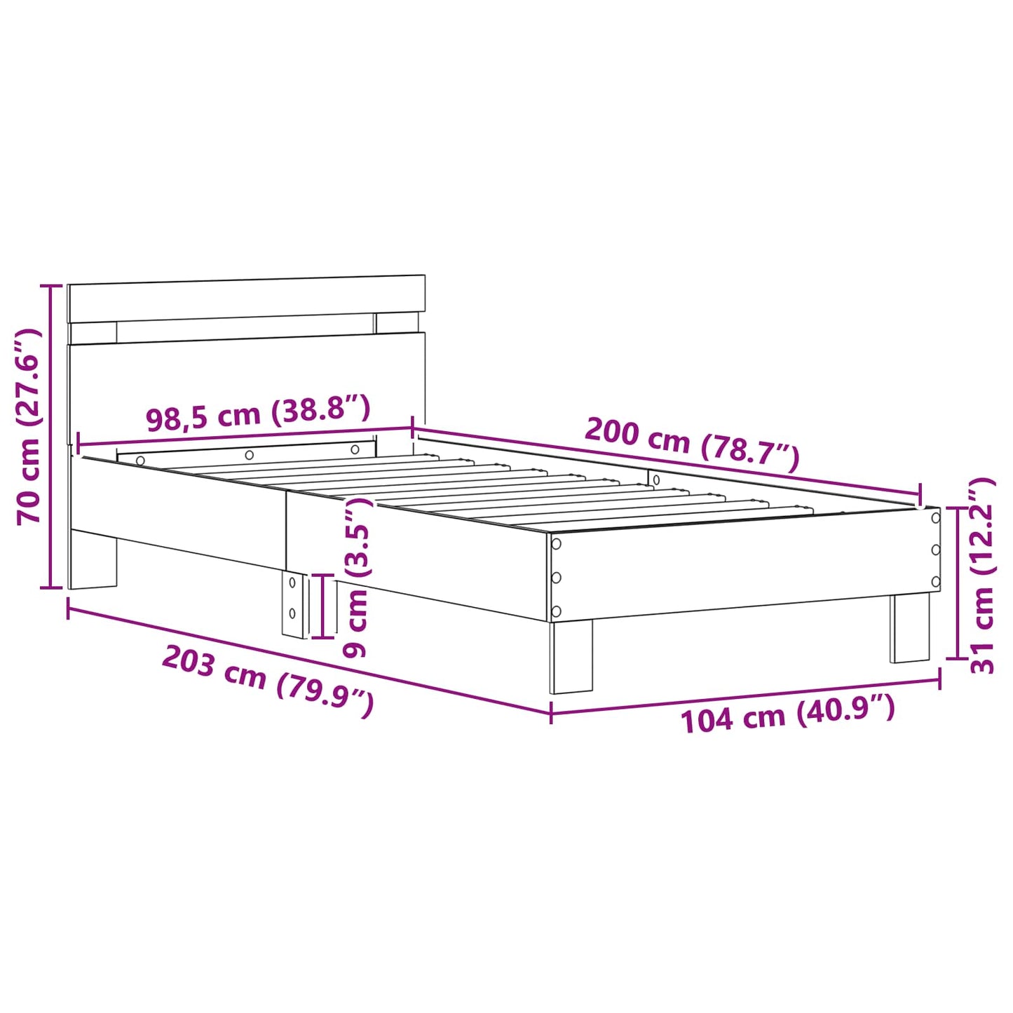 vidaXL Bed Frame Old Wood 98.5 x 200 cm Engineered Wood