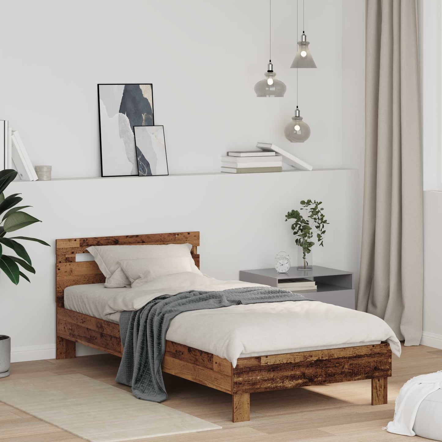 vidaXL Bed Frame with Headboard Old Wood 75 x 190 cm Engineered Wood