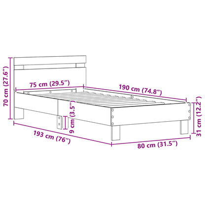 vidaXL Bed Frame with Headboard Old Wood 75 x 190 cm Engineered Wood
