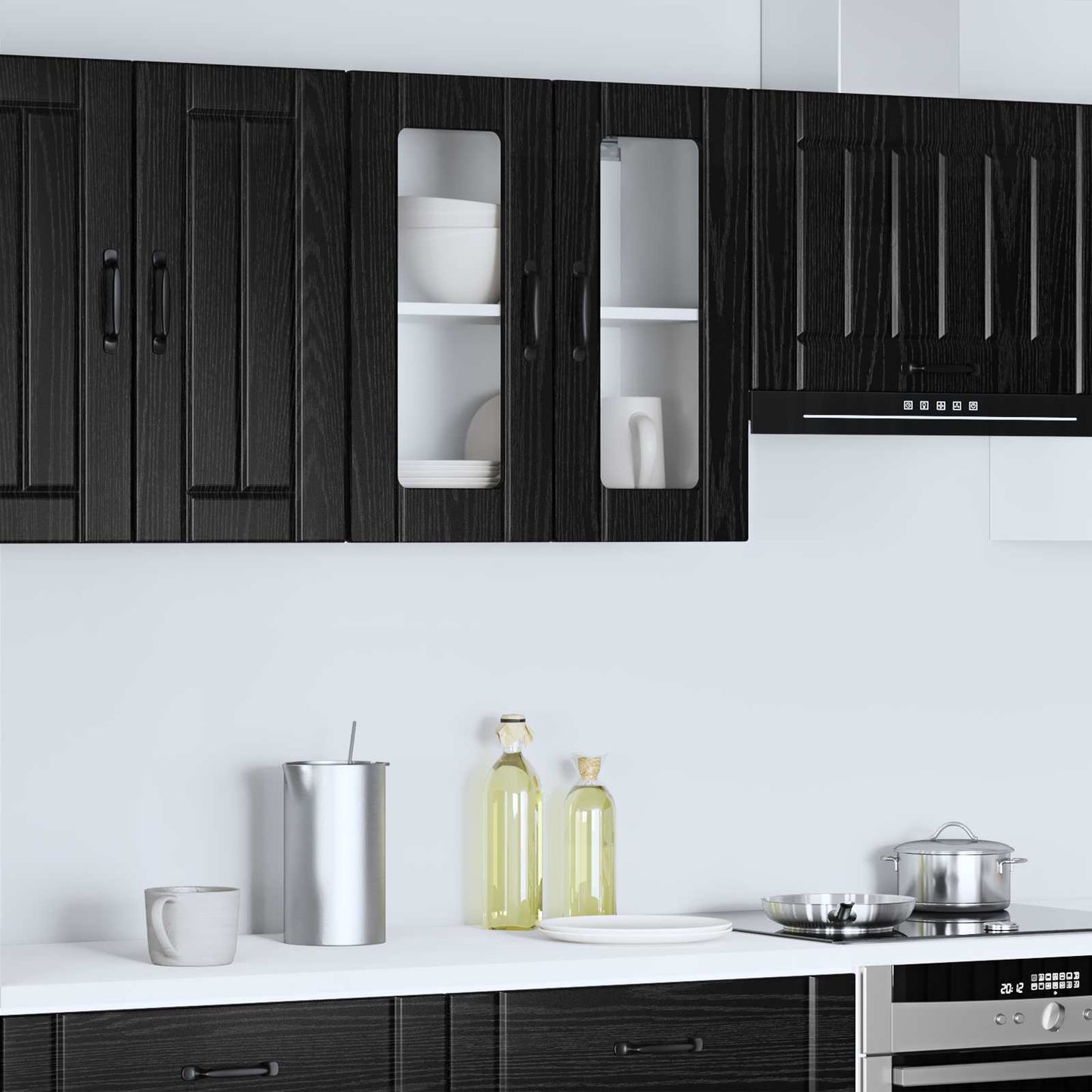 vidaXL Wall Glass Cabinet LUCCA Black Oak 60 x 31 x 60 cm