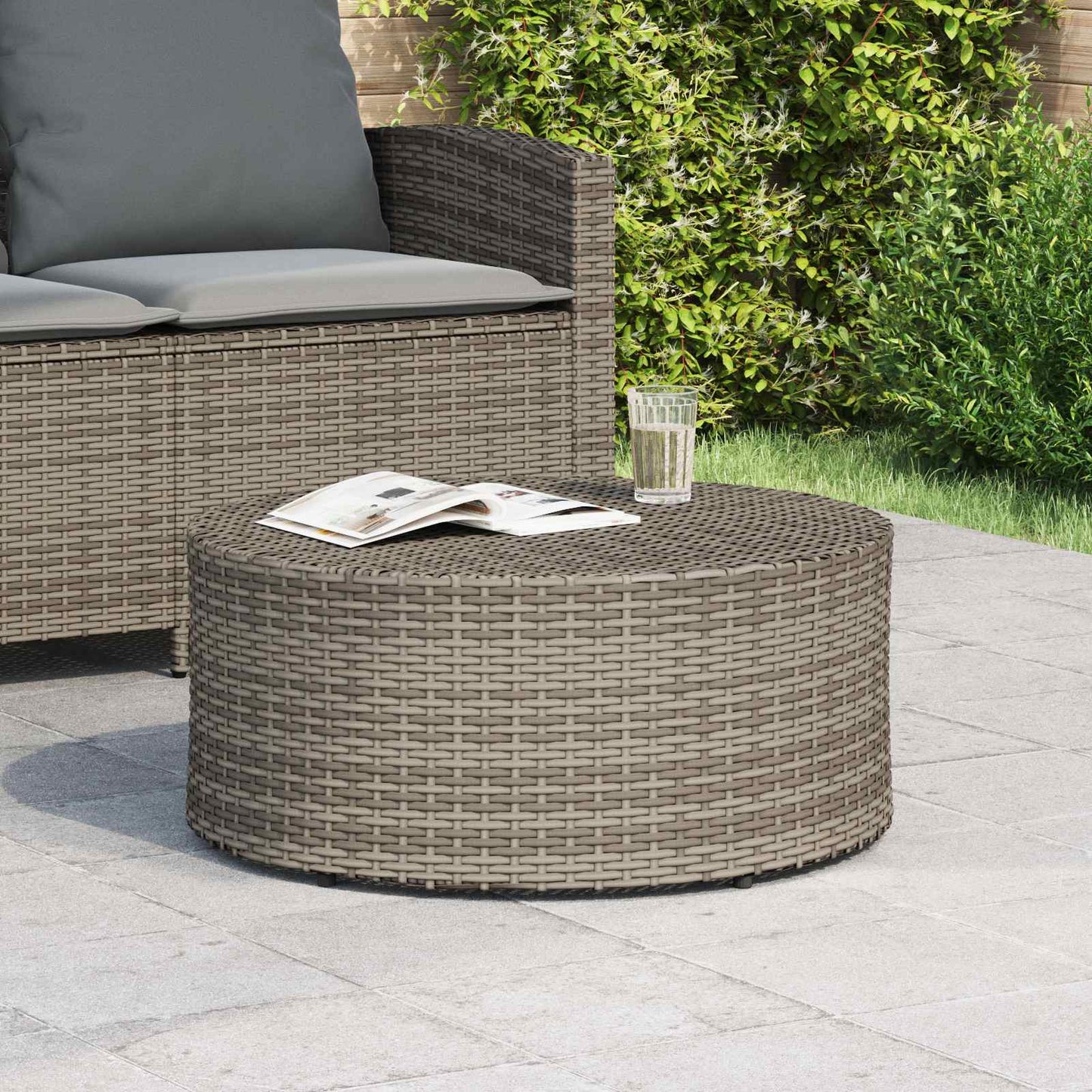 vidaXL Outdoor Coffee Table Grey Ø 68 x 30 cm Poly Rattan
