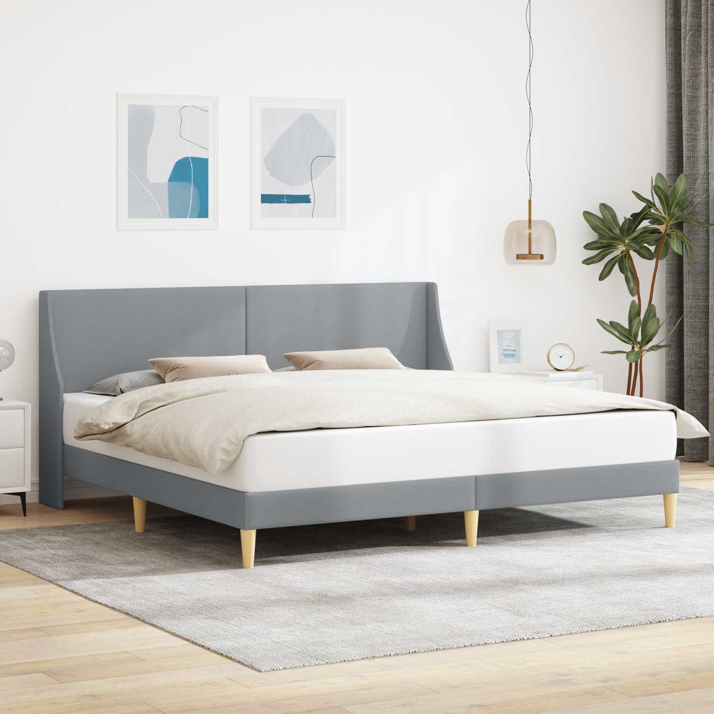 vidaXL Bed Frame with Headboard Light Grey 180 x 200 cm Fabric