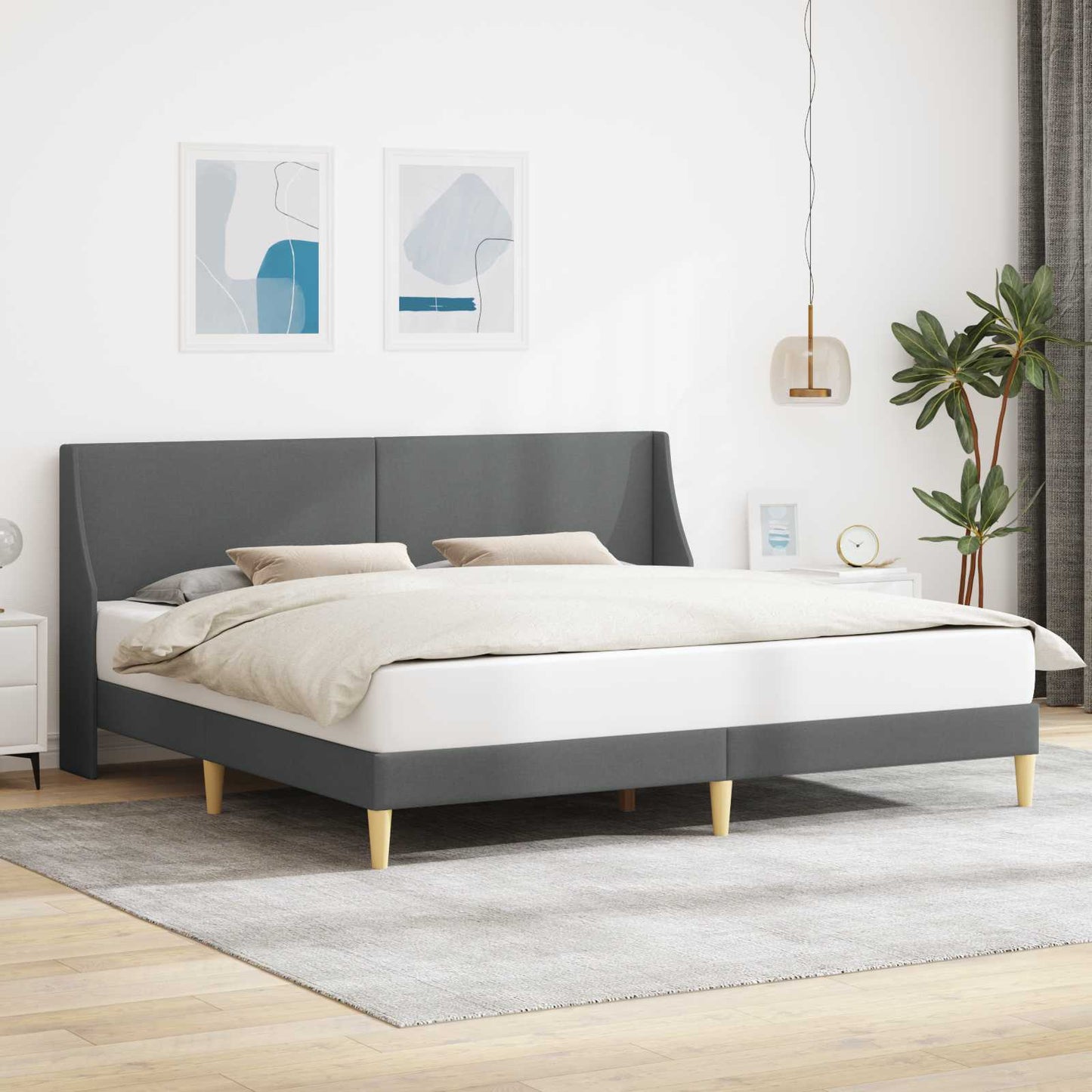 vidaXL Bed Frame with Headboard Dark Grey 180 x 200 cm Fabric
