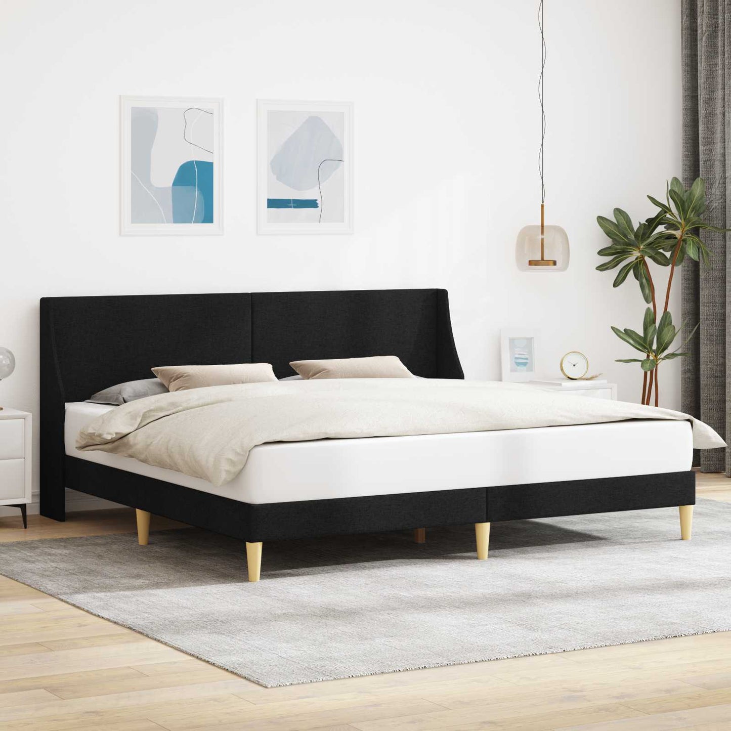 vidaXL Bed Frame with Headboard Black 180 x 200 cm Fabric