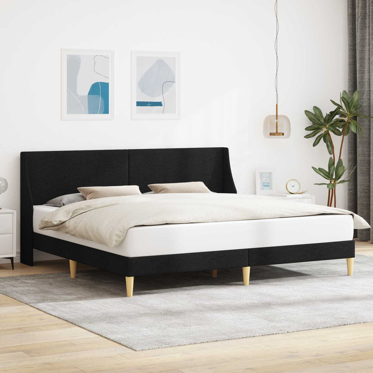 vidaXL Bed Frame with Headboard Black 180 x 200 cm Fabric