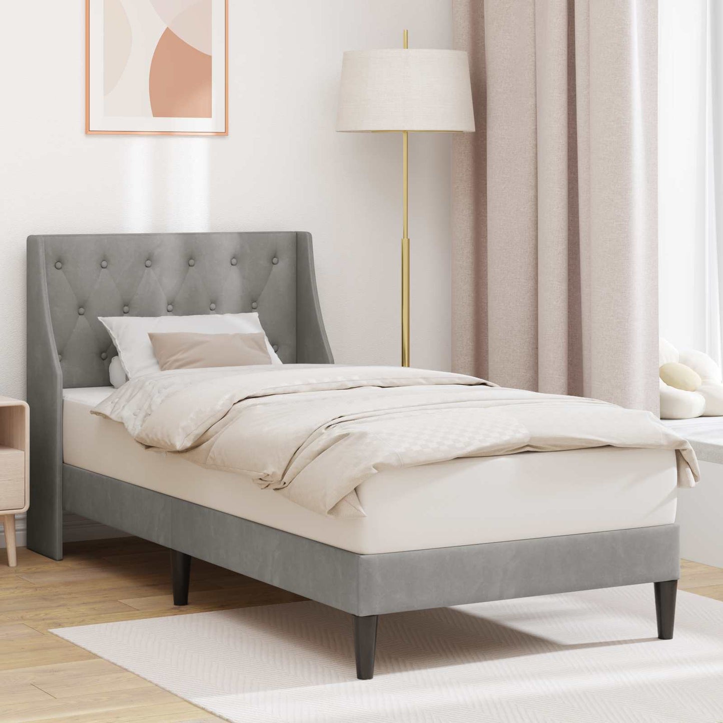 vidaXL Bed Frame with Headboard Light Grey 90 x 190 cm Velvet