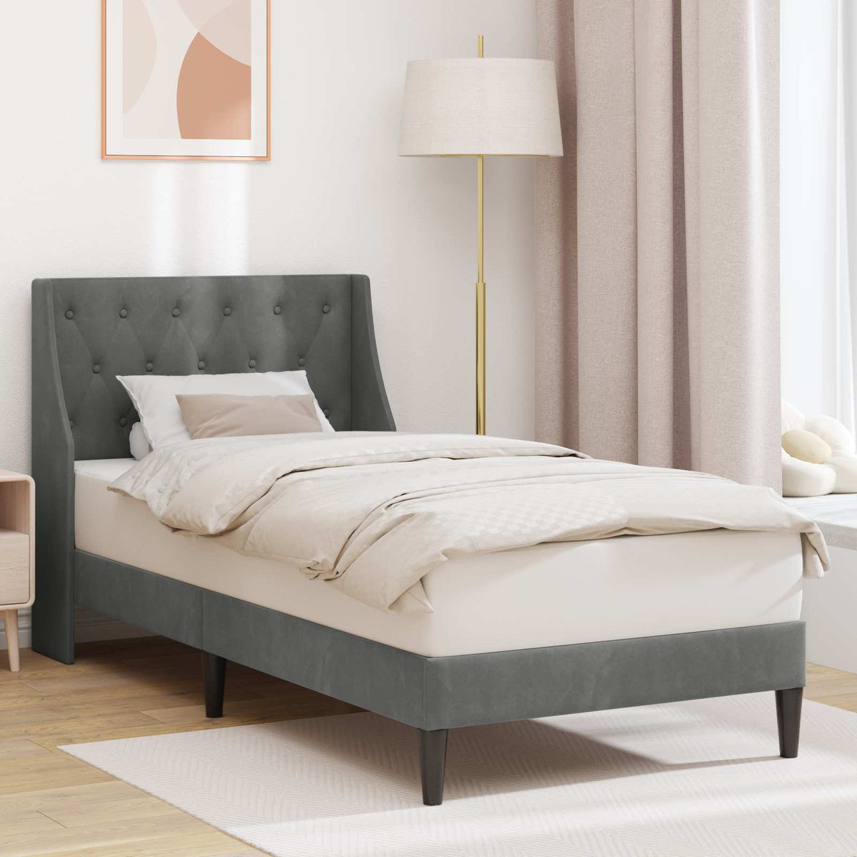 vidaXL Bed Frame with Headboard Dark Grey 90 x 190 cm Velvet
