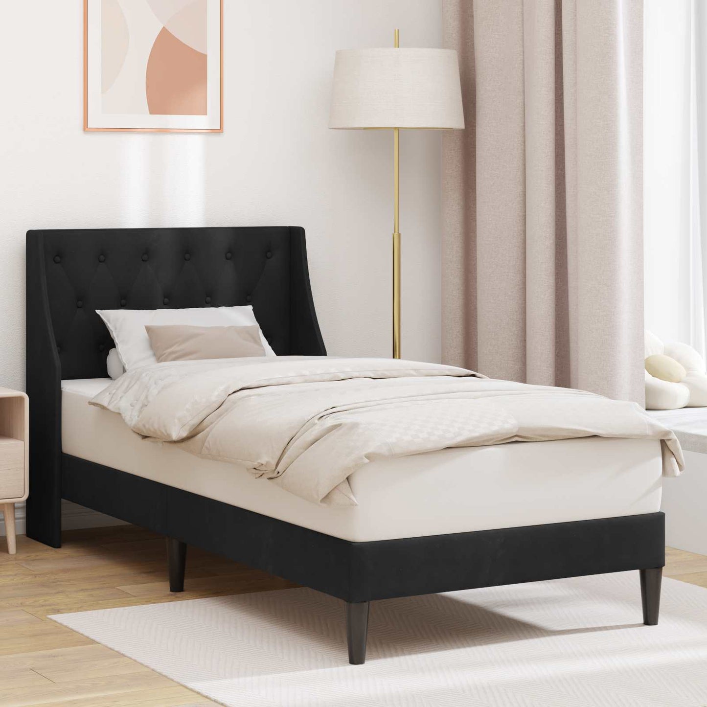 vidaXL Bed Frame with Headboard Black 90 x 190 cm Velvet