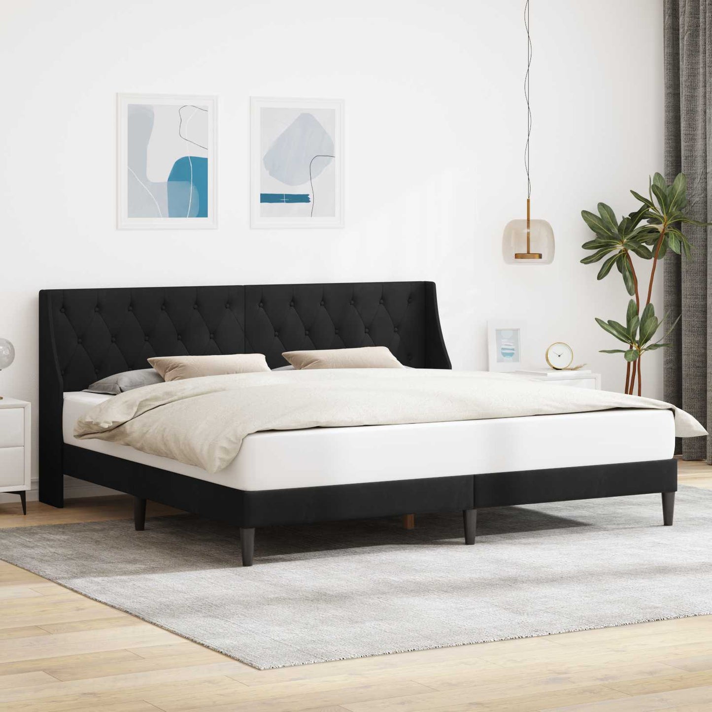 vidaXL Bed Frame with Headboard Black 180 x 200 cm Velvet