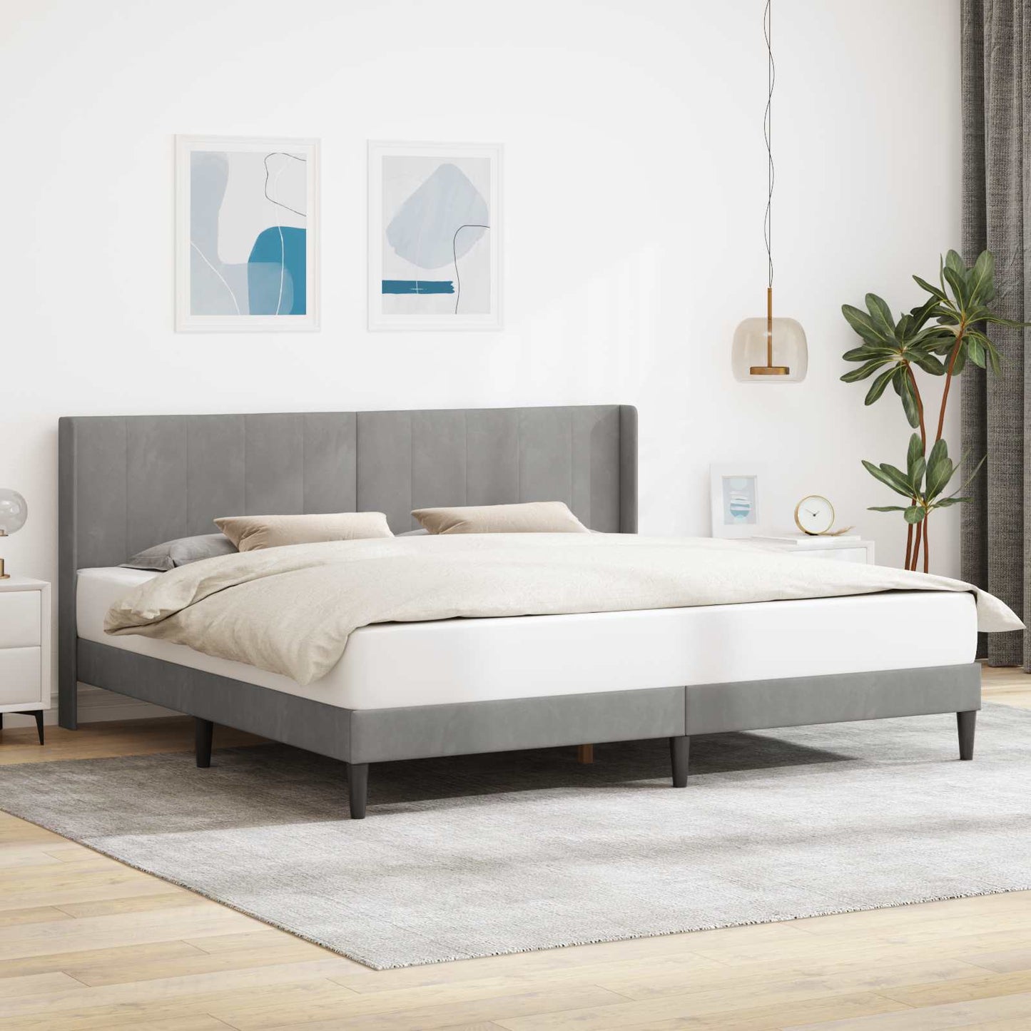 vidaXL Bed Frame with Headboard Light Grey 180 x 200 cm Velvet