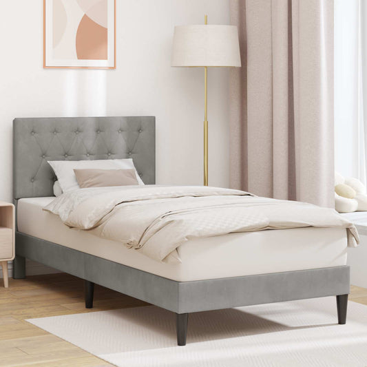 vidaXL Bed Frame with Headboard Light Grey 90 x 190 cm Velvet