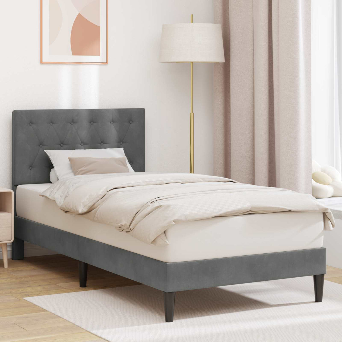 vidaXL Bed Frame with Headboard Dark Grey 90 x 190 cm Velvet