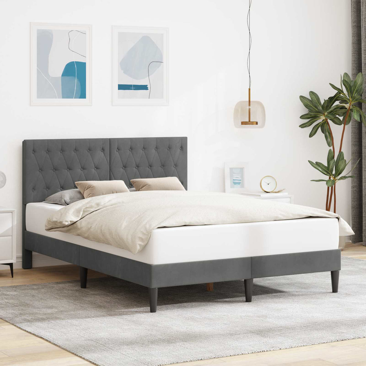 vidaXL Bed Frame with Headboard Dark Grey 180 x 200 cm Velvet