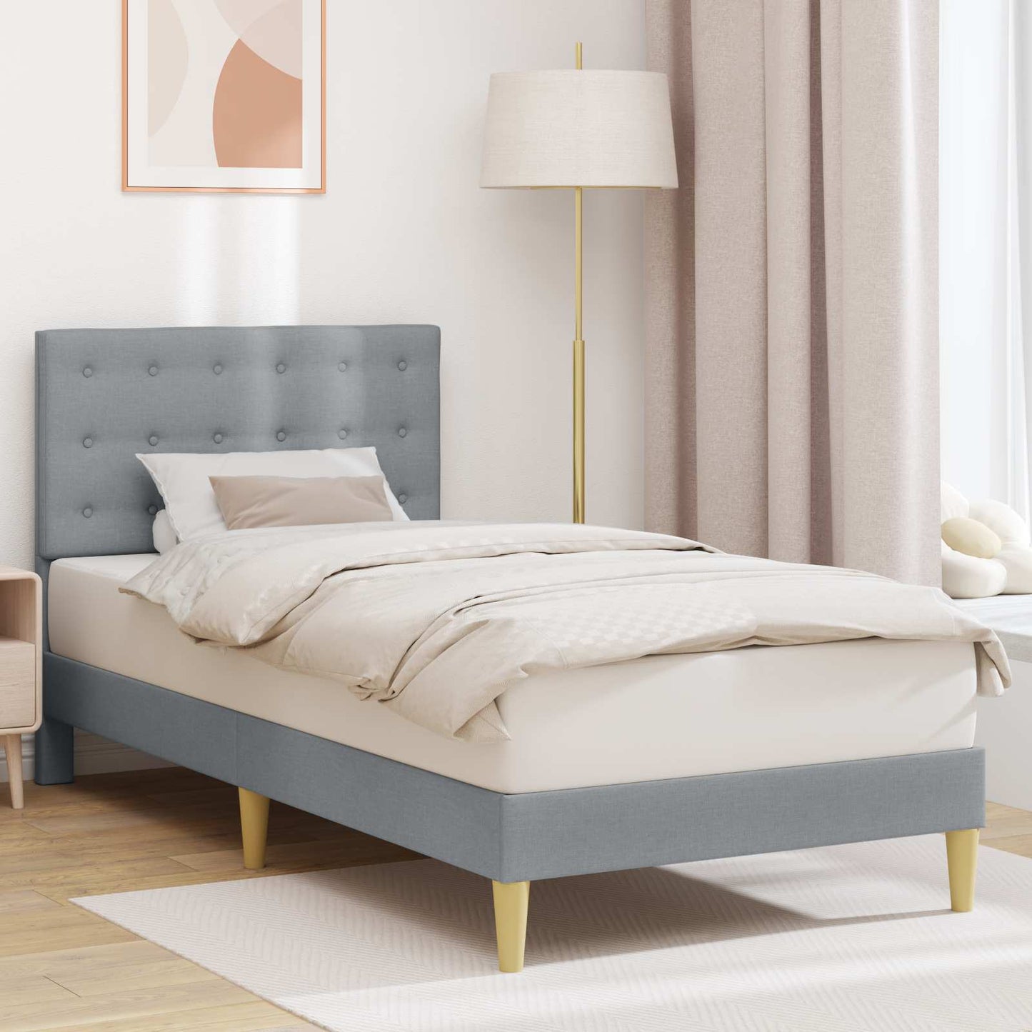 vidaXL Bed Frame with Headboard Light Grey 90 x 190 cm Fabric