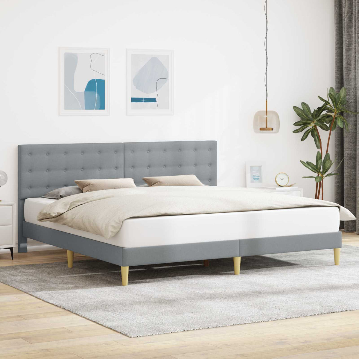 vidaXL Bed Frame with Headboard Light Grey 180 x 200 cm Fabric